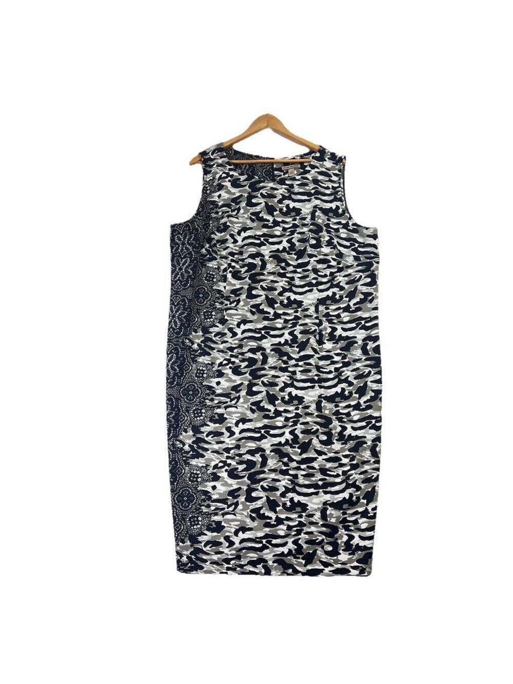 Maya Brooke Shift Dress Women Plus Sz 22W Black Sleeveless Animal Floral Career